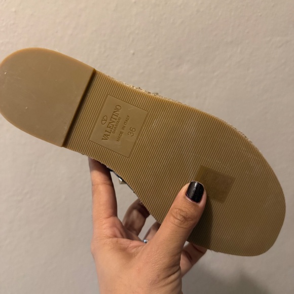 Valentino Garavani Rockstud Leather Espadrille Slides (Black) - Picture 3 of 3